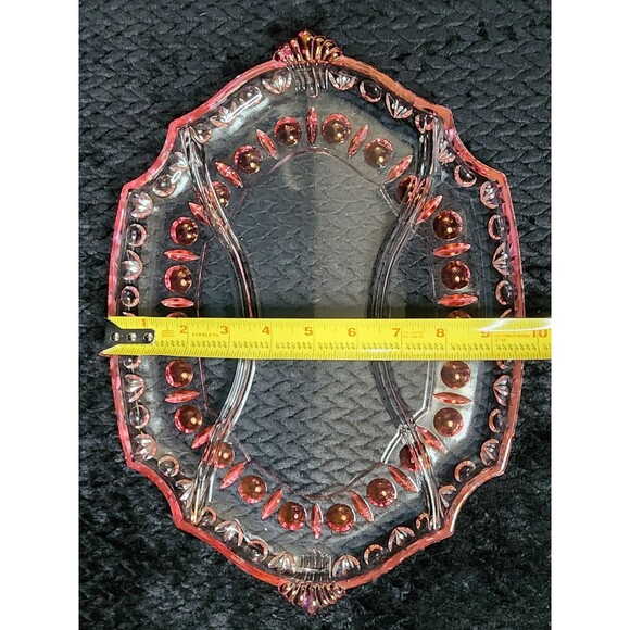 Duncan & Miller Ruby Flash Plaza 101 Oval Thumbprint Relish Dish – 1930s–1940s - Picture 9 of 11